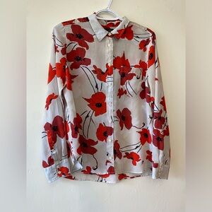 J.Crew 100% Silk Floral Button Down Blouse Women’s Size 12 Long Sleeves